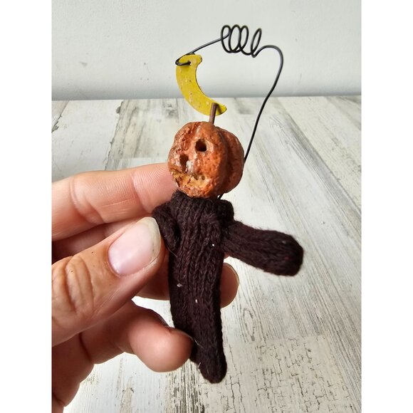 Vtg style‎ pumpkin shabby chic mini ornament Moon Man unique Xmas tree - Picture 3 of 7